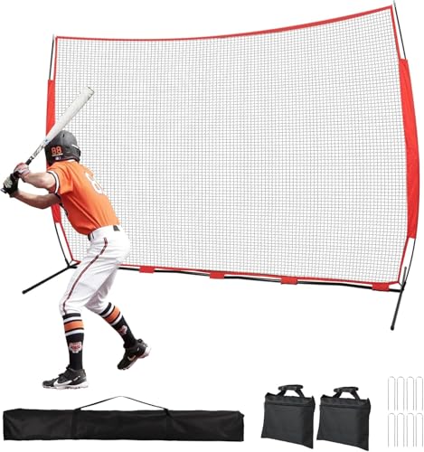 16x10ft Ball Backstop Net Fix Ball Stop Net by 4 Spike&2 Sandbag Sports Net Barrier with Handbag Lacrosse Net Backstop for Basketball Softball Hockey Train Baseball Net Barrier for Backyard Playground