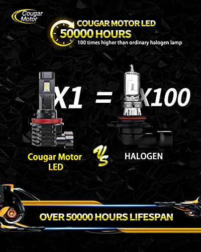 Cougar Motor 9005+H11 Led Bulb, 12000Lm Noiseless 6500K Cool White Combo (2 Sets) All-In-One Conversion Kit Direct Installation, Halogen Replacement #TOP6