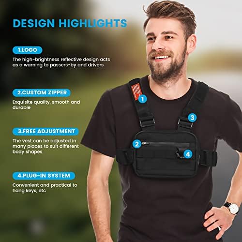 Scoutteemo Chest Rig Bags Strap Vest Chest Bags Front Pack for Men Womensport Chest Bag Multifunctional Wear-Resistant Mountaineering Bag with Reflective Effect for Hiking Camping Running Outdoors