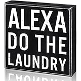 Classic Box Sign Wooden Box Sign Black White Box Sign Decorative Letters Wood Box Plaque for Shelf Living Room Bathroom Laundry Decor (Alexa Do The Laundry)