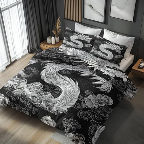 Bettwäsche-Set 135x200 Cm Japan Style – 2-teilig Mit Wendebezug & Kissenbezug 80x80, Weiche Mikrofaser, Reißverschluss