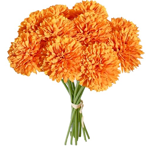 Image of Mandy's 12pcs Artificial Orange Ball Chrysanthemum Flowers