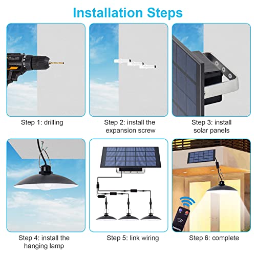 Yrbxsky Solar Shed Lights Indoor Outdoor With 3 Heads & Remote Control. Solar Powered Pendant Light Ip65 Waterproof Hanging Night Lighting For Yard Garage Porch Chicken Coop Gazebo Barn #TOP4
