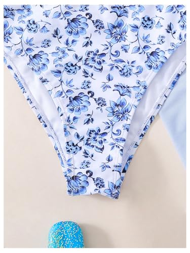 SHENHE Girl's Swimsuits 3 Piece Halter V Neck Floral Bikini Set with Mesh Skirt Cover Up4