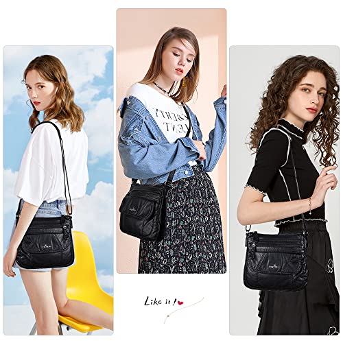 Image of Angelkiss Small Womens Crossbody Bag Leather Shoulder Purse for Women Hobo Bag with Adjustable Shoulder Strap