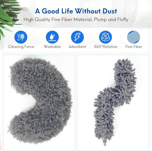 Image of 3 in 1 Microfiber Feather Duster 4PCS Set - Extendable Pole up to 100 Inches, Bendable & Washable Cleaning Brush for High Ceiling Fans, Cobwebs, Furniture & Home Dusting