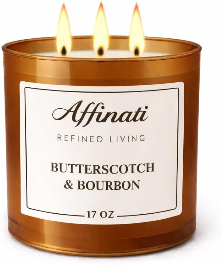 Butterscotch & Bourbon 3-Wick Candle - Affinati 17 oz Luxury Soy Blend Wax Candle, Long-Lasting Home Fragrance