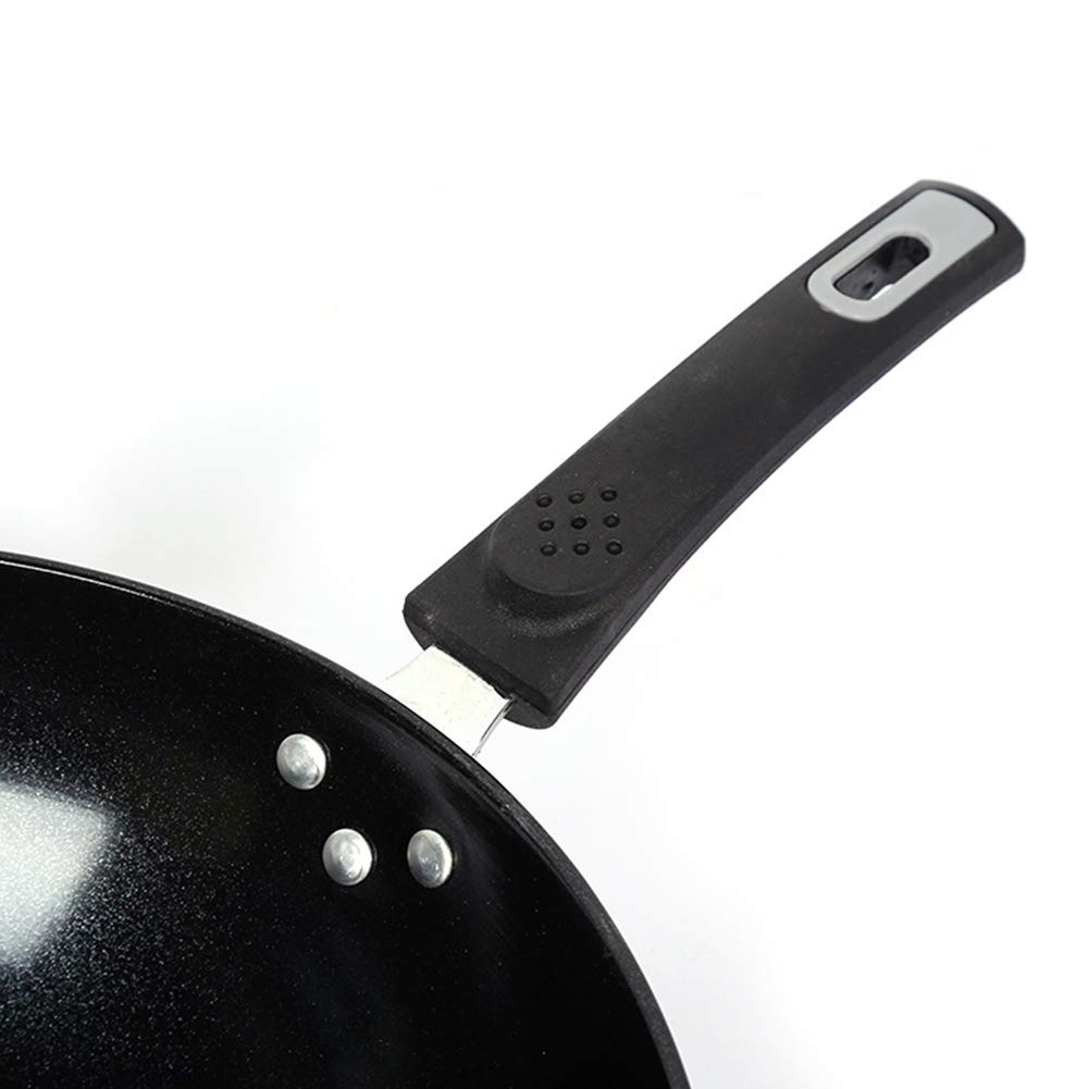 Acero Carbono Wok Fondo Plano, Woks Y Sartenes Woks Hechos A Mano/Mango De Plástico De Fondo Plano Utensilios De Cocina Antiadherentes, Rojo,34cm(13.4")