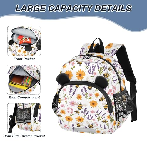 Bee Flower Toddler Backpack for Girls Boys,Preschool Kindergarten Backpack,Cute Kids Backpacks for Girls B04048123