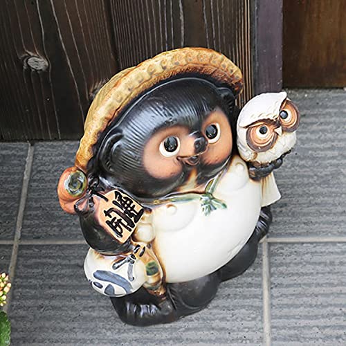 信楽焼　白　たぬき　狸　焼き物　ホワイト　2代　38cm 陶芸　工芸品　置物 Amazon.co.jp: 信楽焼 たぬき【10号白ふくろう持ち狸 ta-0353】縁起物