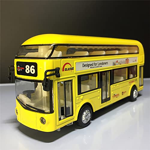 Image of Diecast Metal London Double Decker Bus Open Door Light & Music Model Pull Back School Bus Toys for Boy Kids