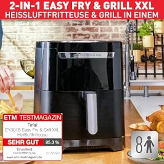 Tefal Easy Fry & Grill XXL 2-in-1 Heißluftfritteuse, 6,5 L, Air Fryer + Grill, Flexcook-Einsatz für 2 Speisen gleichzeitig, Friteuse ohne Öl, energiesparend, 8 Programme, Heißluftfritteuse XXL, EY8018