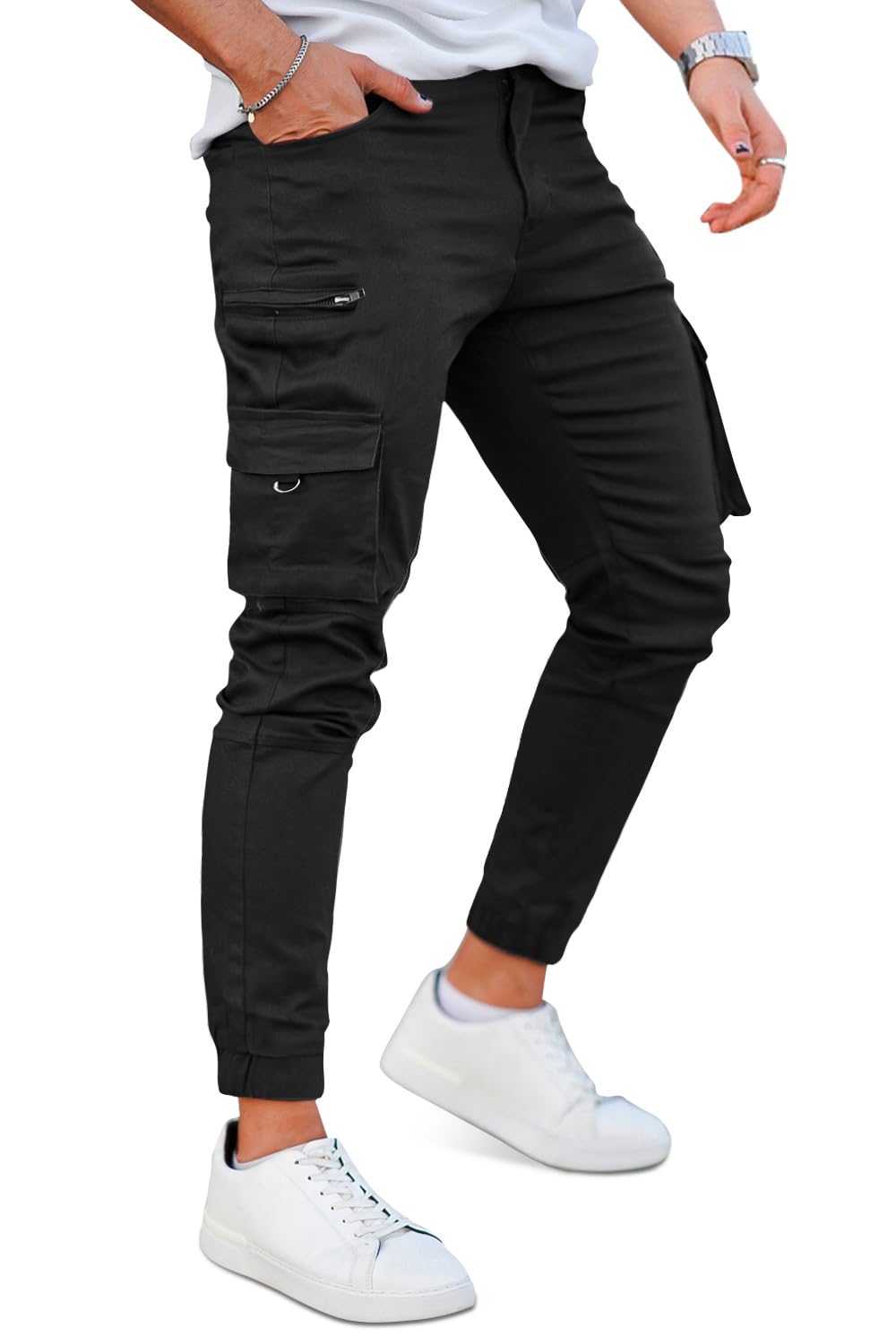 GINGTTOMens Cargo Pants Slim Fit Work Trousers for Men Stretch Joggers with Zipper Pockets