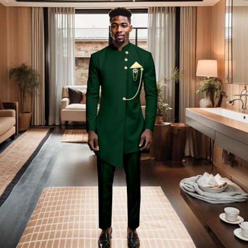 Men's Suit Single-Breasted Gold Chain Kerchief Blazer and Pants 2 Pieces Set Slim Fit African Suits2
