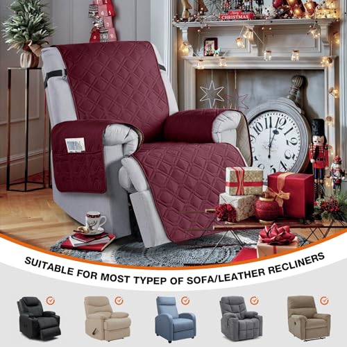 Image of VANSOFY 100% Waterproof Recliner Chair Covers, Recliner Cover Non-Slip Dog Chair Cover Furniture Protector Washable Slipcover with Pocket, Elastic Straps for Pets, Dogs(Burgundy, 30 inch)