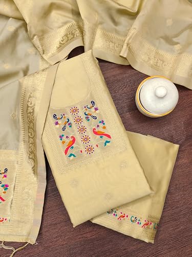 Image of DEVANGI Women's Banarasi Silk Unstitched Salwar Suit Dress Material With Dupatta