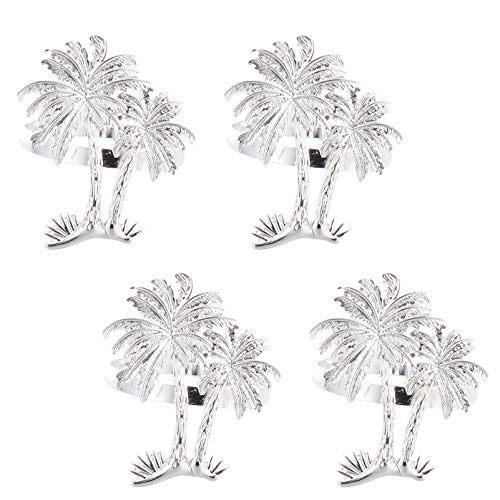 Didiseaon 4pcs Hawaii Napkin Rings Coconut Palm Tree Napkin Rings Holders Serviette Holders Dining Table Decorations Hawaii Party Supplies Beach Party Favors Silver
