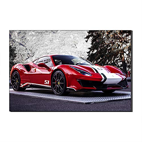 Ferrari - Lienzo decorativo para pared, diseño de coche deportivo de cinco vendedores en rojo y blanco 50 x 70 cm