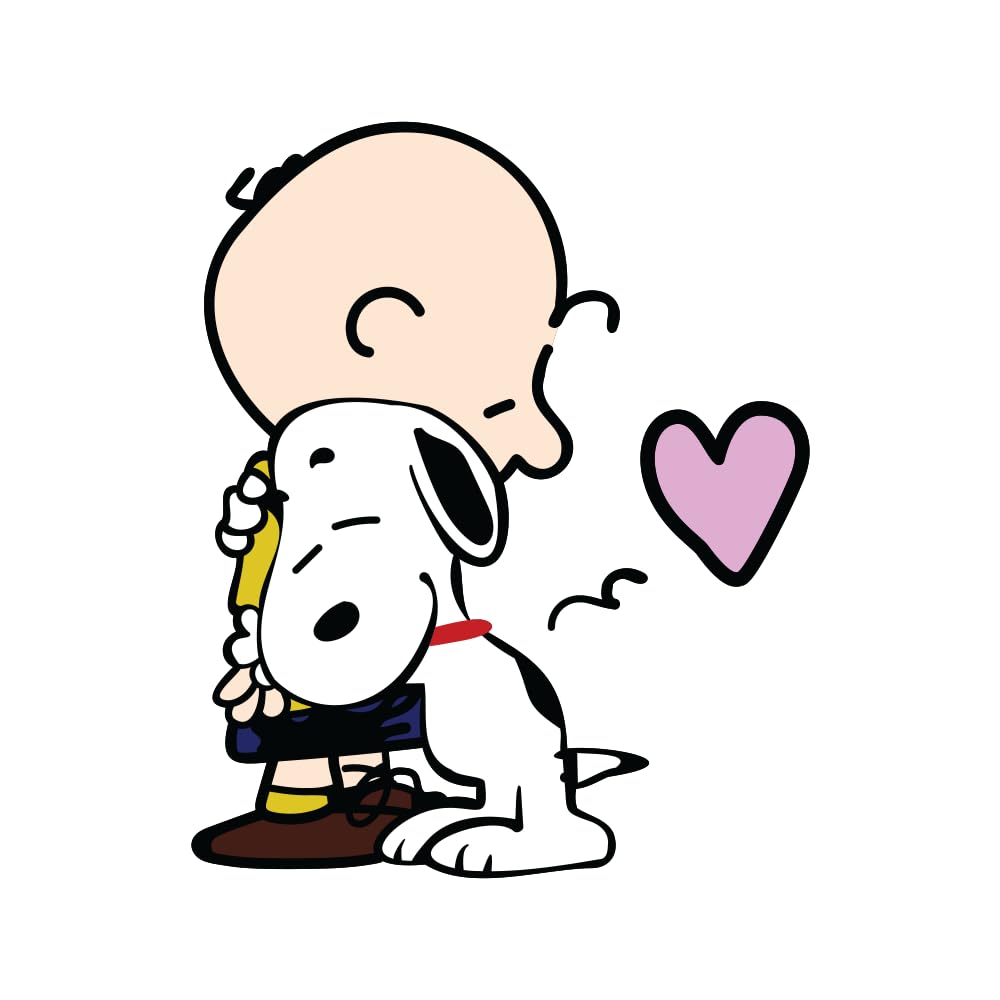 Snoopy & Charlie Brown Hugging Adhesive Vinyl Decal, Cute Snoopy Heart Sticker for Car, Window, Water Bottle or Laptop (4" x 3.2")