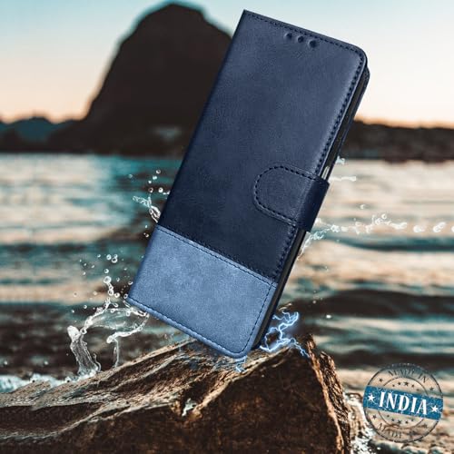 Image of Pikkme Flip Cover for Redmi A7 Pro /Poco C85x 5G | Dual-Tone PU Leather Finish | Wallet Style & Stand | Magnetic Flip Case (Navy & Light Blue)
