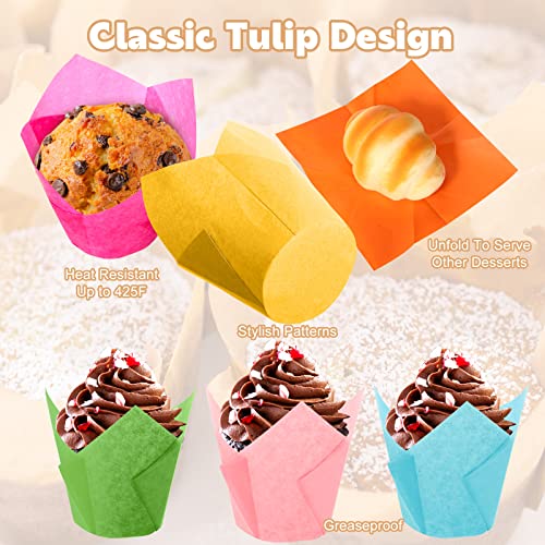 180 Pcs Tulip Cupcake Liners, Baking Cups Cupcake Muffin Liners Cupcake Paper Wrappers Holders For Wedding, Birthday, Baby Shower, Party, Valentine's Day, Standard Size, 6 Colors #TOP3