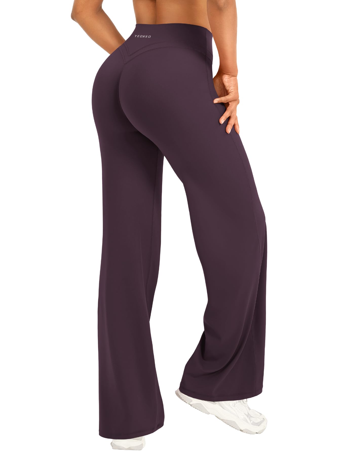 YEOREO Straight Leggings Damen Invisible Scrunch Hohe Taille Gym Pants No Front Seam Weitem Bein Yoga Hose Blickdicht Elastische Flared Leggings Soft Nahtlose Sport Schlaghose