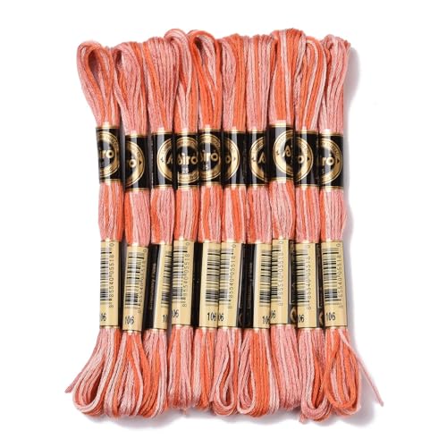 Image of FASHEWELRY 10 Skeins Embroidery Floss Thread 0.5mm Dyed Cross Stitch Floss 6-Ply Friendship Bracelet String for Jewelry Making Bracelets Sewing Knitting Stitching Craft DIY (Tomato)