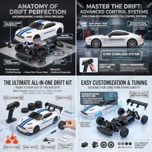 Image of The Little Ones 4x4 Rc Drifting Car - Rc Drift Cars High Speed Remote Control Drift Car 2.4GHz Remote Control Drift Stunt Off Road Cars 360 Rotation Toys for Kids & Adults Boys & Girls [Drifter X]