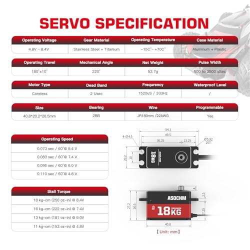Servo numérique sans balais A50BHL programmable 19KG pour bateau RC et avion - 3