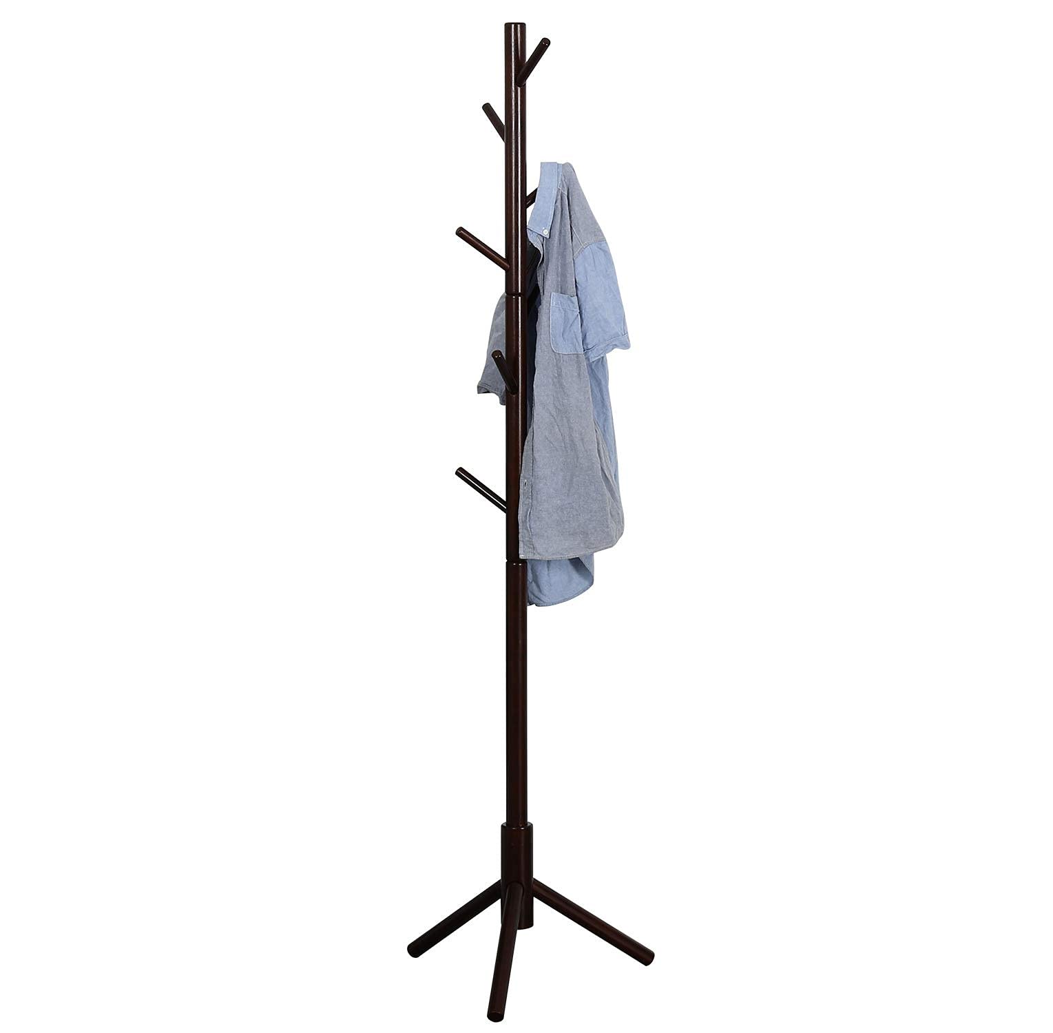 STAR WORK -Wooden Tree Coat Rack Stand 8 Hooks - Super Easy Assembly Required - 3 Adjustable Sizes Free Standing Coat Rack, Hallway/Entryway Coat Hanger Stand for Clothes, Suits, Accessories (Walnut) 1