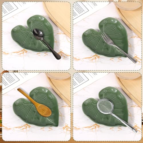 Green Leaf Ceramic Spoon Rest, 5.63x4.96x0.71in/14.3x12.6x1.8cm Cute Decorative Spoon Rest Cooking Utensil Teaspoon Holder for Stove Top Kitchen Counter Modern Kitchen Accessories Decor(Green) - Image 4