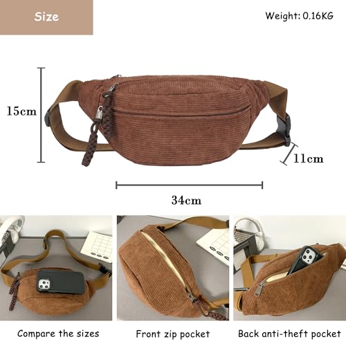 Micmores Bauchtasche Damen Umhängetasche Modische Cord Crossbody Bag Damen, Stilvolle & Praktische Brusttasche Gürteltasche Hüfttaschen für Outdoor Sport Reise Laufen Schule (Khaki)