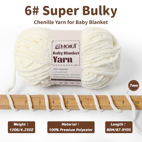 Image of Fluffy Chunky Yarn for Crocheting, Chenille Crochet Yarn 6 Super Bulky, 2 Pack of 87.9 yds /4.23 oz Baby Blanket Yarn, Soft Velvet Yarns for Knitting Amigurumi&DIY Crafts /Hats /Socks(2 Beige)