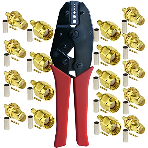 SMA - Juego de crimpadoras de cables coaxiales SMA y 10 conectores SMA macho y hembra para cable de extensión de antena WiFi RG174 RG316 Cover