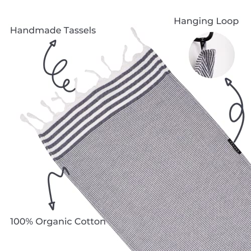 Feshka Turkish Hand Towels Set Of 2-100% Organic Cotton, 18X32 Prewashed Super Absorbent Peshtemal Towel For Hand, Kitchen, Face, Hair, Gym, Dishcloth, Yoga, Tea, Farmhouse Boho Decor (Navy) #TOP2