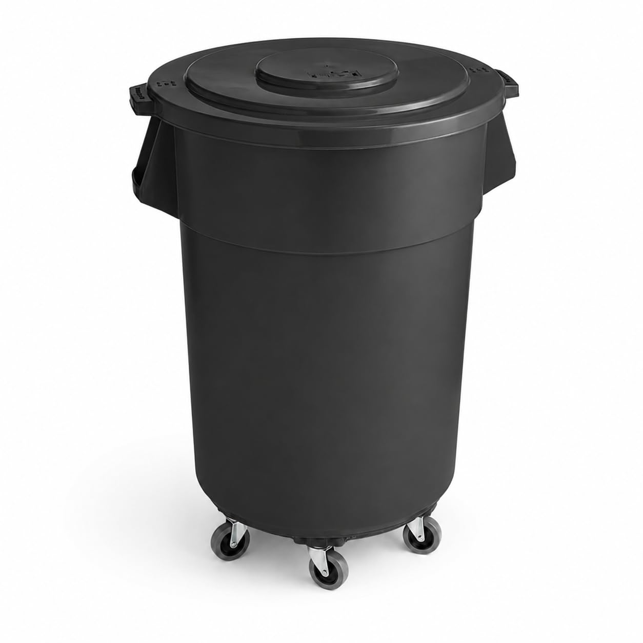 Commercial Trash Can with Lid and Dolly by Glownary – 55 Gallon, 55.0 gallons, Resin, Black, Model 475tc55bkkit