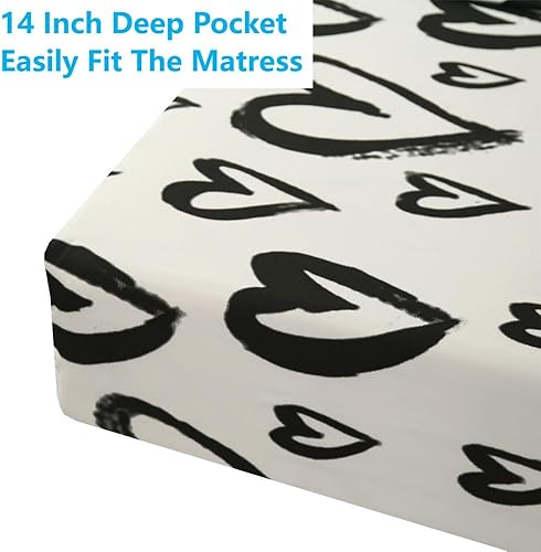 Miniatura 5 de SDIII Juego de sábanas de 3 piezas tamaño Queen con diseño de corazón para cama en una bolsa, bolsillo profundo, resistente a las arrugas y a la