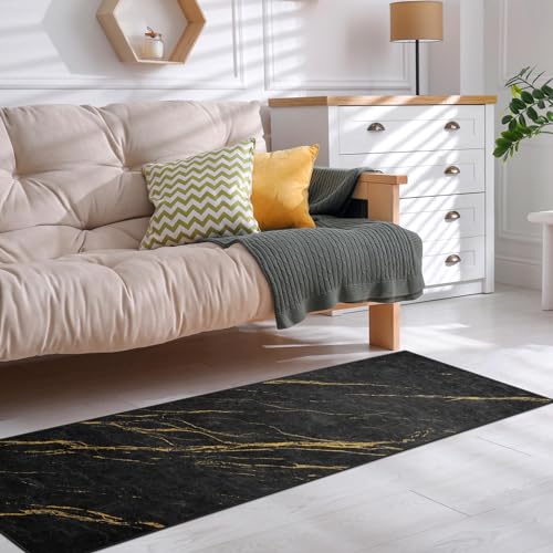 Tapete corredor ArtSocket Marble Black Gold 2'x6' miniatura 4