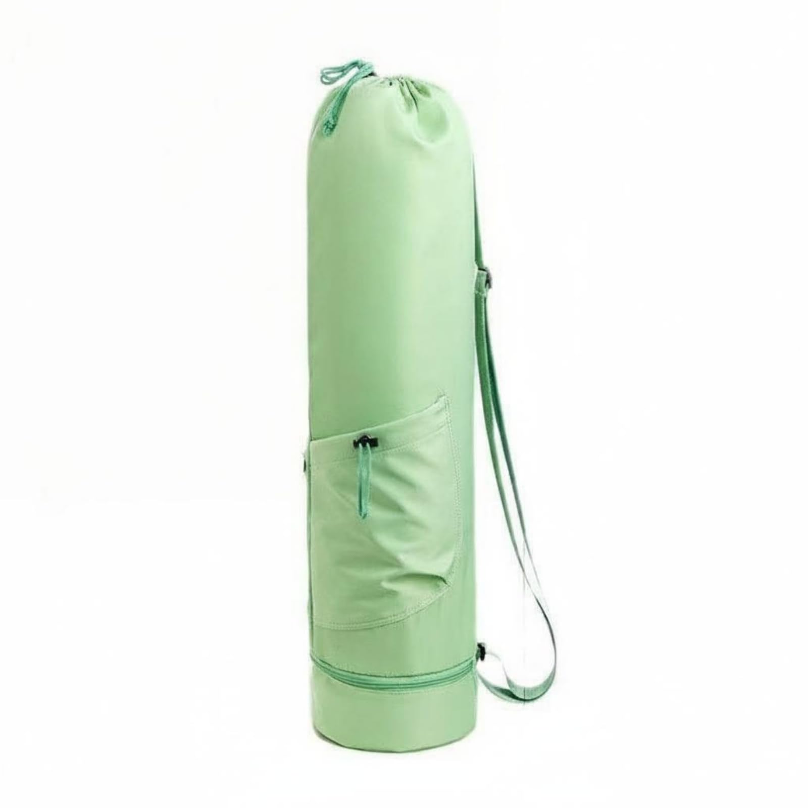 Drawstring Closure Crossbody Exercise Mat Bag Zippered Compartment Cylindrical Exercise Bag Shoulder Strap Exercise Mat Carrier Side Pocket, Green | Sporting Goods-picture-25