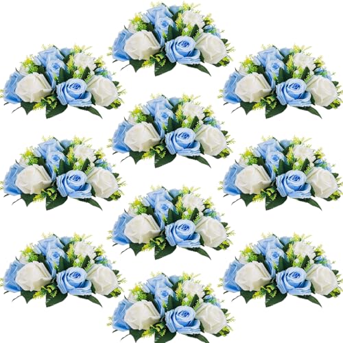 Inweder Flower Centerpieces for Wedding Tables: Blue & White, 10 Packs