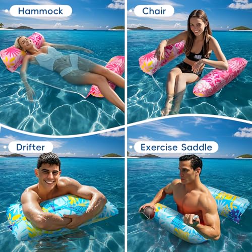 Lekwaiin Luftmatratze Pool, 2 Stück Wasserhängematte 4 in 1 Aufblasbare Schwimmmatte mit Netz Luftmatratze Wasser Pool Zubehör Spielzeug, Wasserspielzeug Hängematte für Erwachsene und Kinder