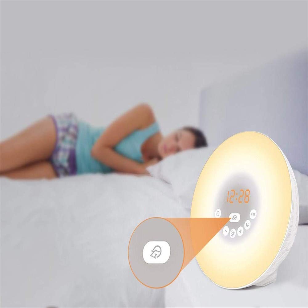 Sunrise budzik z lampką Wake Up Light, 7 dźwięków natury, cyfrowy zegar sterowany dotykiem, budzik emituje słabe światło, aby pomóc w zasypianiu