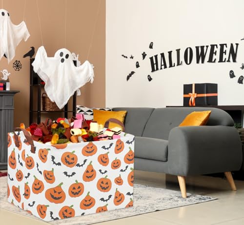 Image of Rectangular Halloween Basket for Kids Pumpkin Basket Toy Storage Bin Organizer Box Room Decor for Halloween Parties(Halloween Pumpkin)