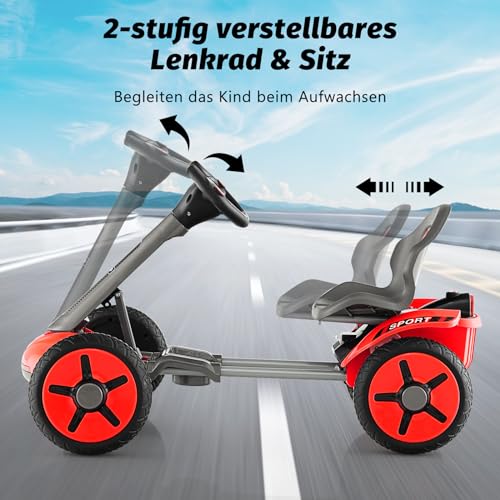 COSTWAY 12V Kinder Elektro Gokart mit LED Lichter, Go Kart mit 2-Fach verstellbarem Lenkrad & Sitz, inkl. Getränkehalter, EIN-Knopf-Start, für Kinder ab 2 Jahre alt (Rot) – Bild 4