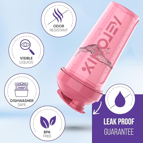 -2 Pack- 28 oz Protein Shaker Bottles for Protein Mixes - 2x Wire Whisk | Leak Proof Shaker Cups for Protein Shakes | Protein Shaker Bottle Pack (Pink/Transparent)