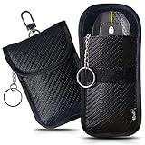 EXOSFER - Etui Anti RFID et Ondes pour Clé de Voiture - Pochette Cage de Faraday - Blocage Signal, Anti-Piratage, Antivol Auto, Protection Carte Bancaire NFC - Tissu Carbone (2 pochettes Small)