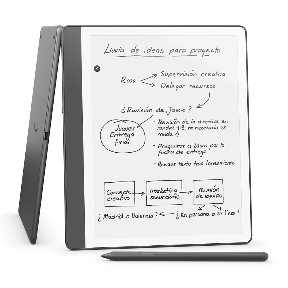 Amazon Kindle Scribe (16 GB) | Pantalla rediseñada con bordes uniformes. Escribe a mano sobre tus libros y documentos | Lápiz prémium | Gris tungsteno