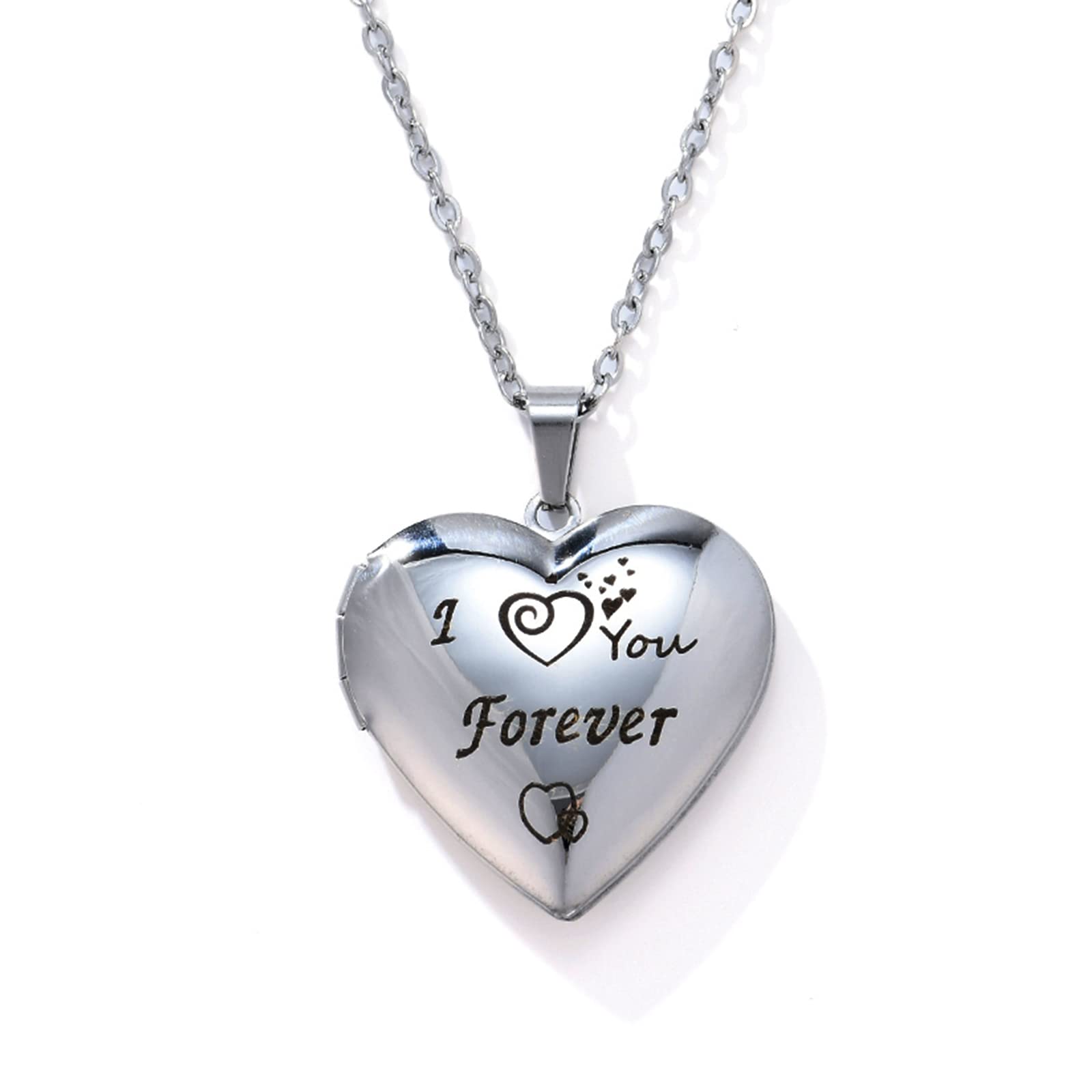 UTHOSMDOI You Forever“ Love Heart Shaped Locket Necklace That Can Holds Pictures Inside Stainless Steel Locket Necklace, Stainless Steel, No Gemstone