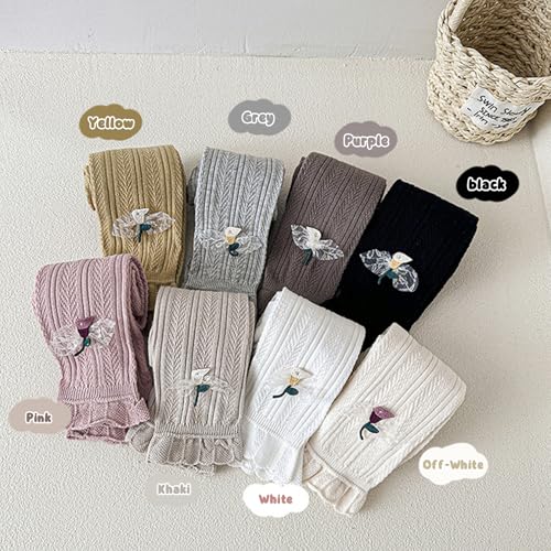 Toddler Girls Knit Tights Elastic Waist Seamless Solid Ruffle Footless Bottoms Trouser with Bow2