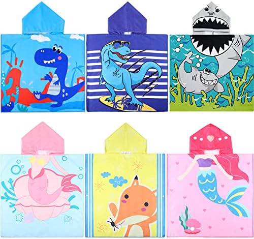 6 Pcs Kids Hooded Towel 47 x 24 Inch Kids Bath Towels with Hood Microfiber Kids Beach Towels Baby Pool Beach Towel for Boy Girls Hooded Towel for Toddler Kids Poncho Towel for 1-7 Years (Lovely Style)